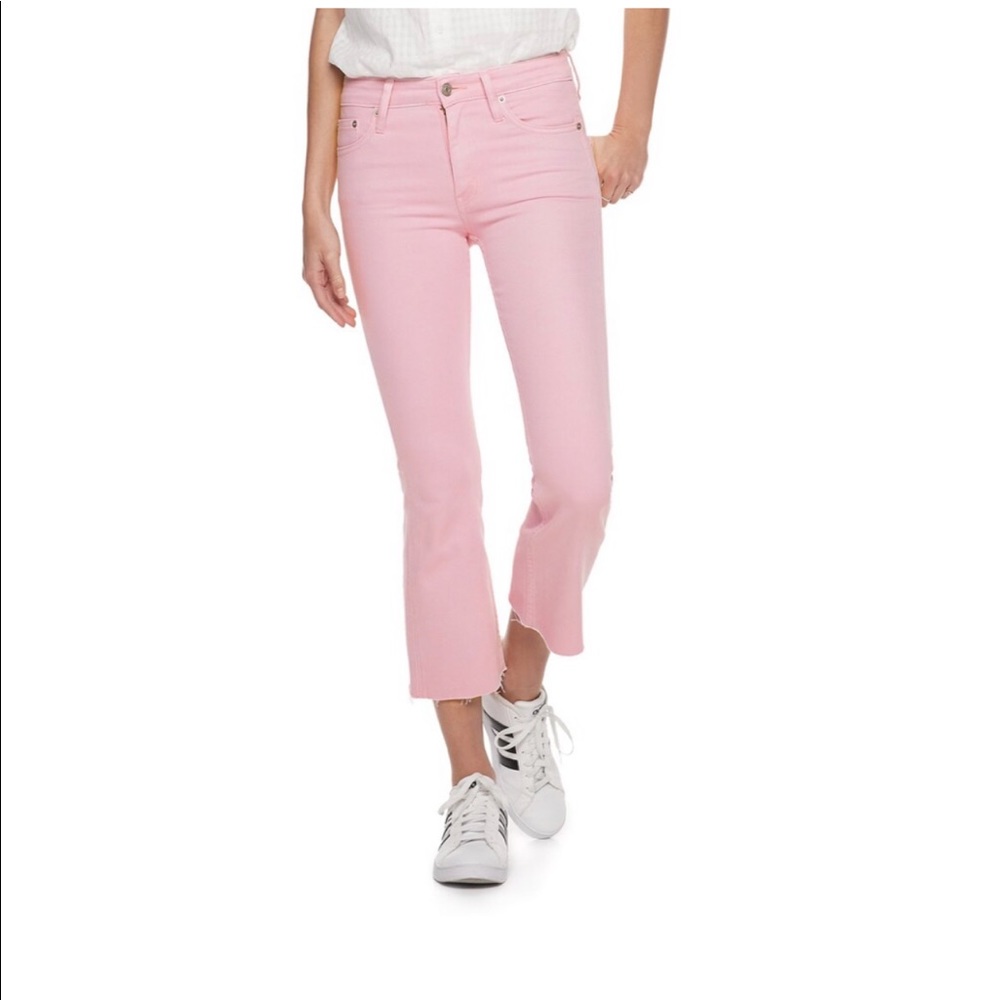 POPSUGAR Cropped Pink High Rise Kick Flare Jeans